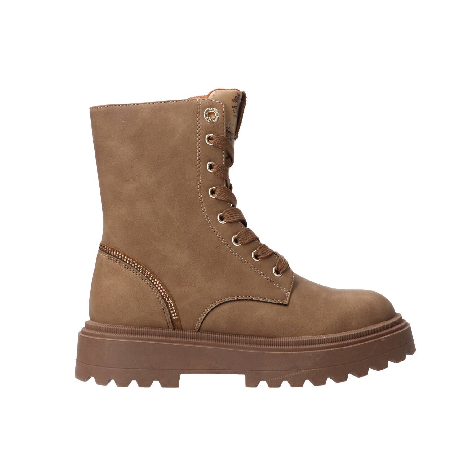 Anfibi Stringato pelle geo e strass marrone